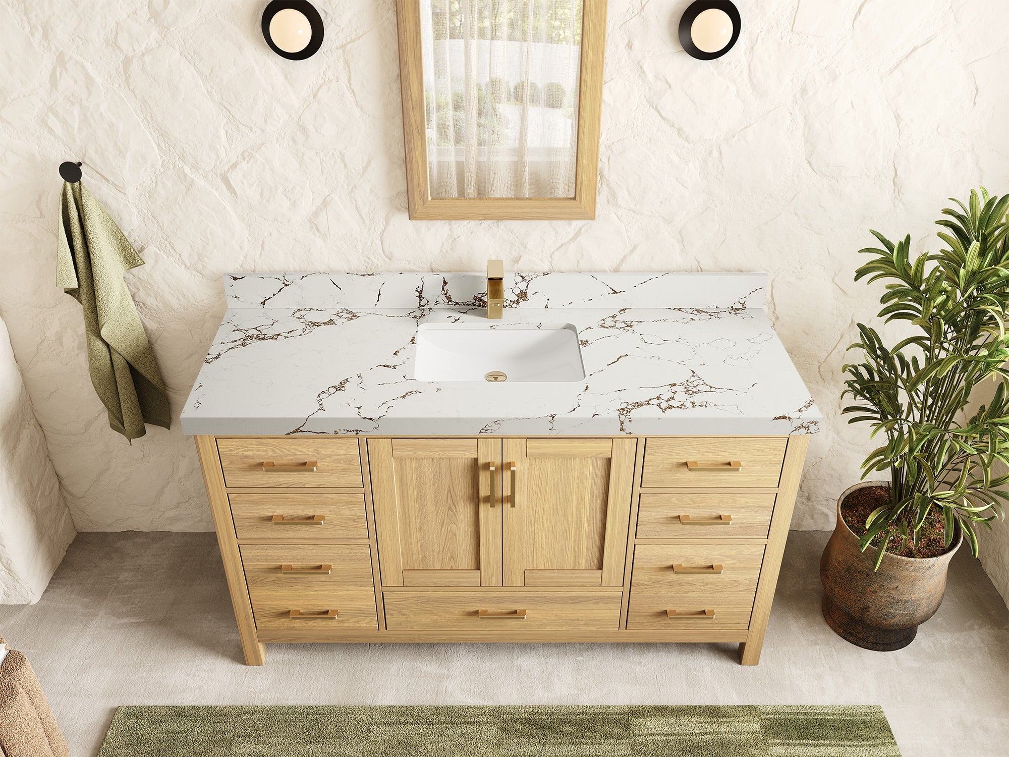 Malibu White Oak 60 in. W x 22 in. D Single Sink Bathroom Vanity - Willow Bath and Vanity