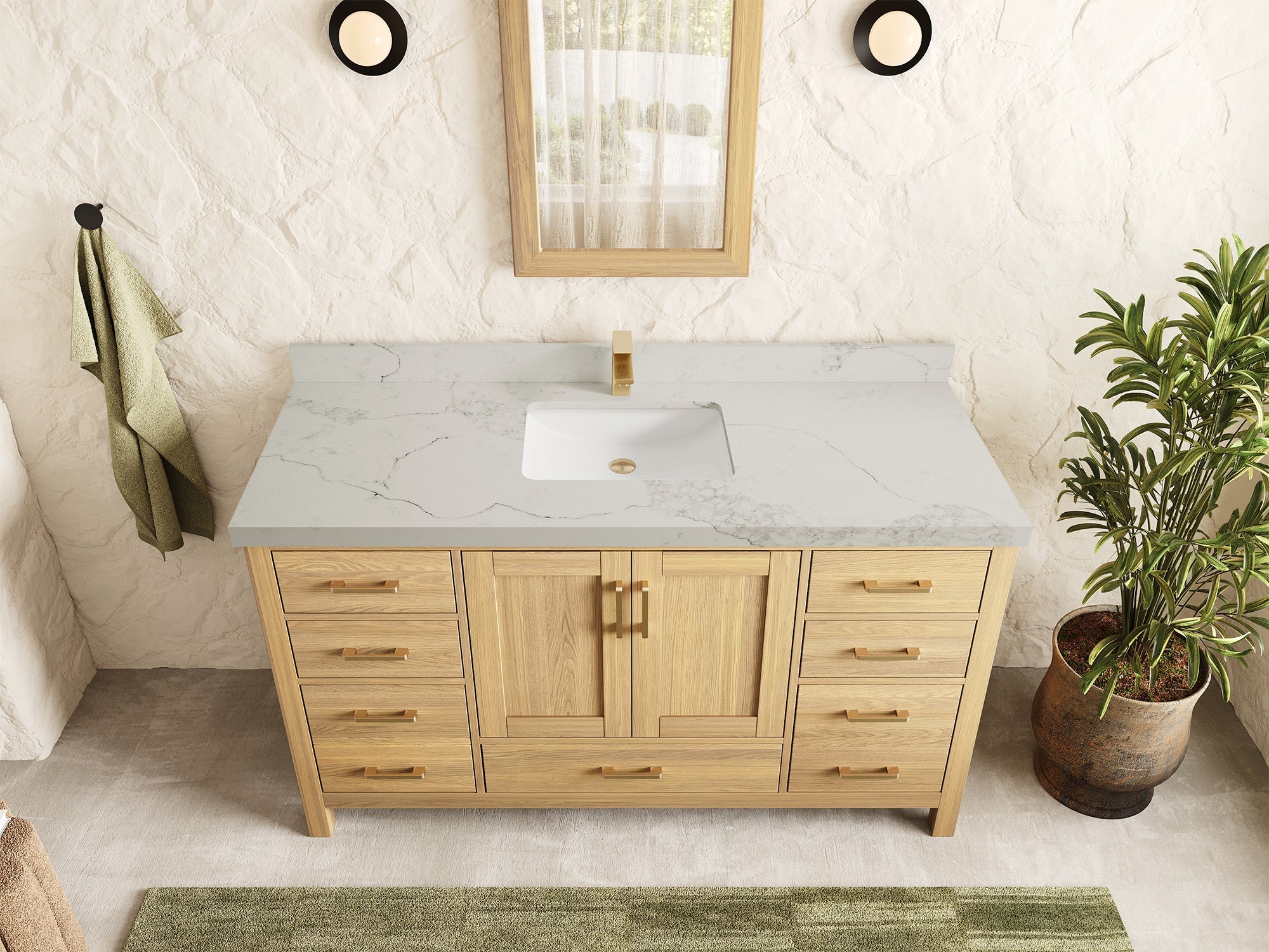 Malibu White Oak 60 in. W x 22 in. D Single Sink Bathroom Vanity - Willow Bath and Vanity