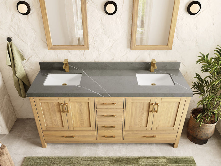 Malibu White Oak 72 in. W x 22 in. D Double Sink Bathroom Vanity - photo 37