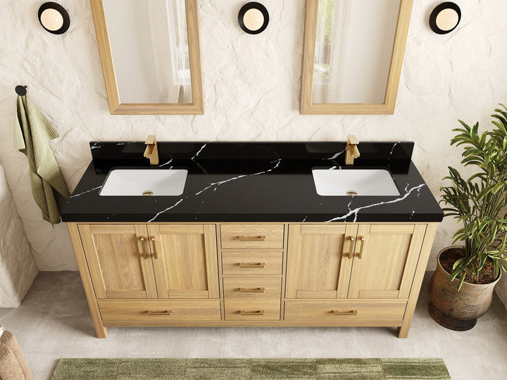 Malibu White Oak 72 in. W x 22 in. D Double Sink Bathroom Vanity - photo 15