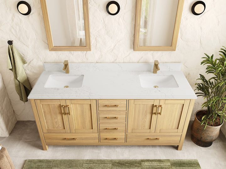 Malibu White Oak 72 in. W x 22 in. D Double Sink Bathroom Vanity - photo 29