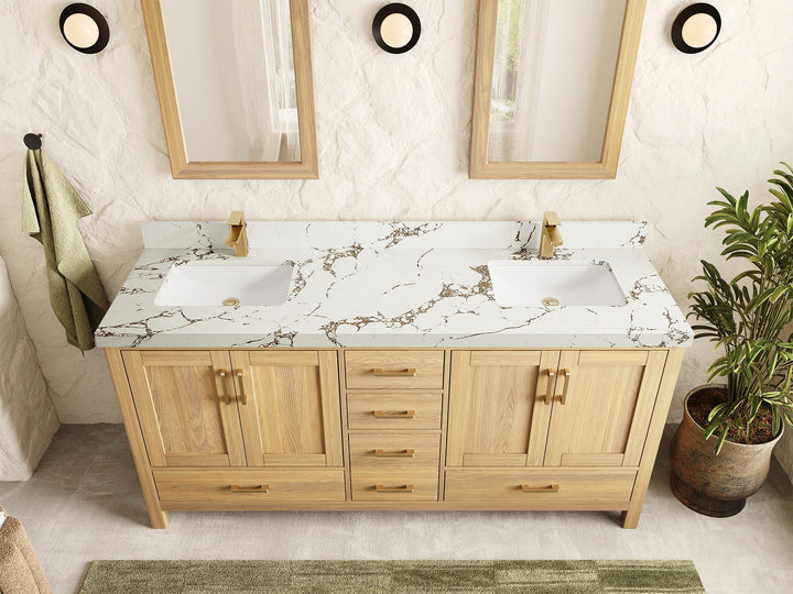 Malibu White Oak 72 in. W x 22 in. D Double Sink Bathroom Vanity - photo 21