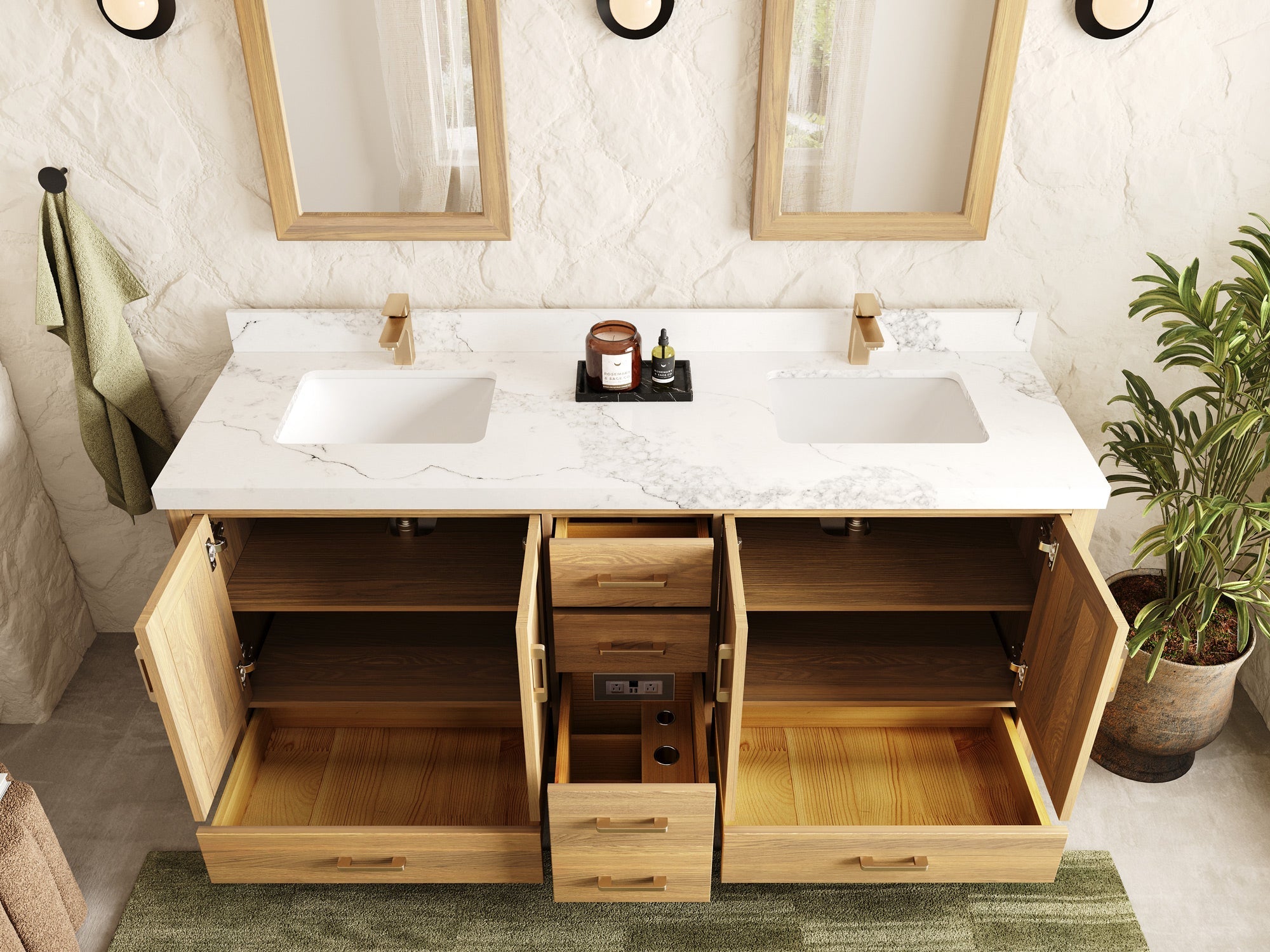 Malibu White Oak 72 in. W x 22 in. D Double Sink Bathroom Vanity - Willow Bath and Vanity