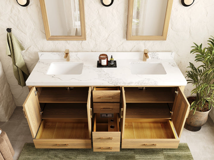 Malibu White Oak 72 in. W x 22 in. D Double Sink Bathroom Vanity - photo 5