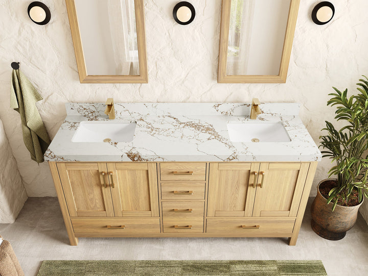 Malibu White Oak 72 in. W x 22 in. D Double Sink Bathroom Vanity - photo 41