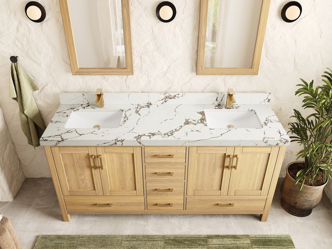 Malibu White Oak 72 in. W x 22 in. D Double Sink Bathroom Vanity - Willow Bath and Vanity