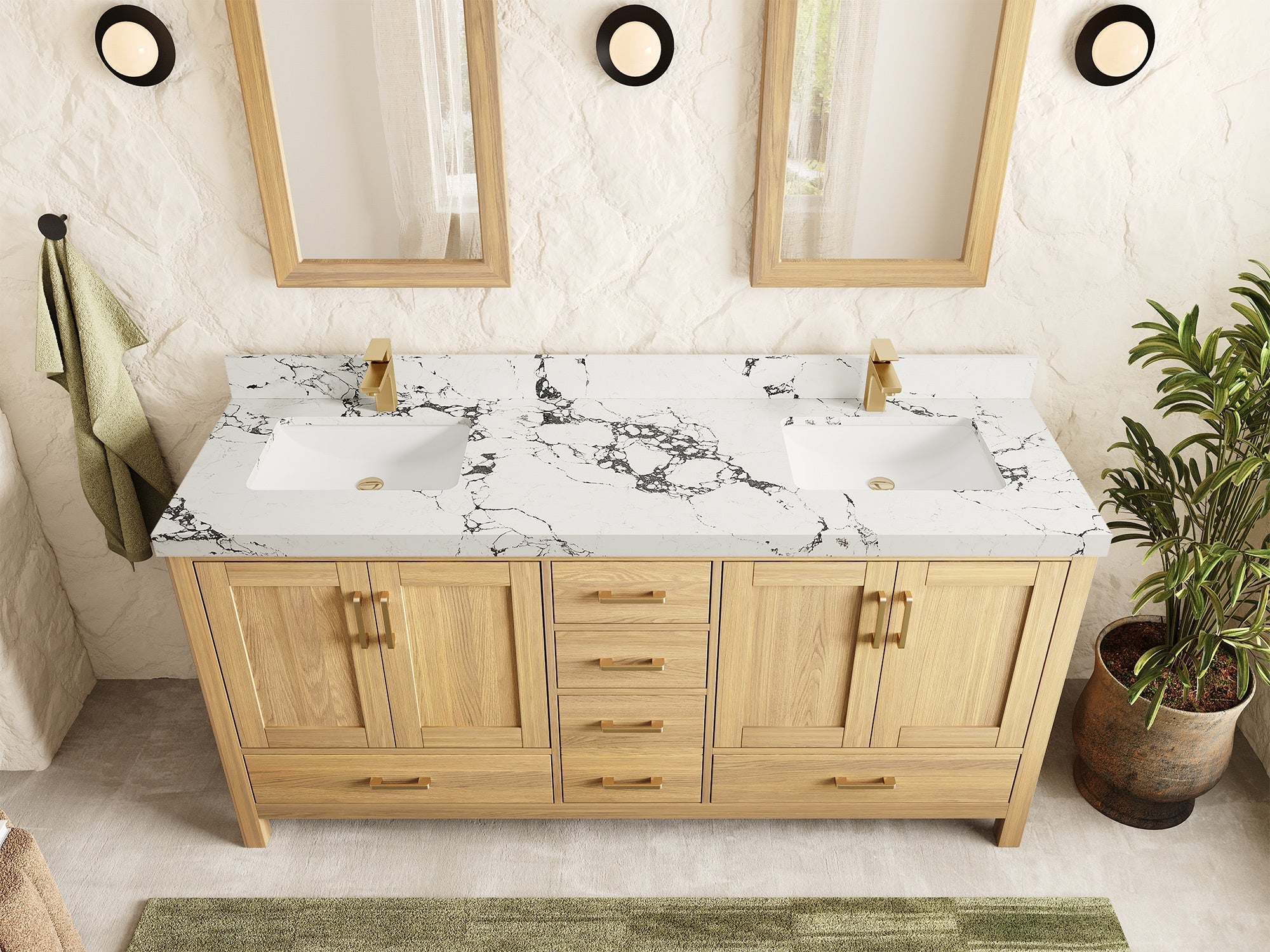 Malibu White Oak 72 in. W x 22 in. D Double Sink Bathroom Vanity - Willow Bath and Vanity