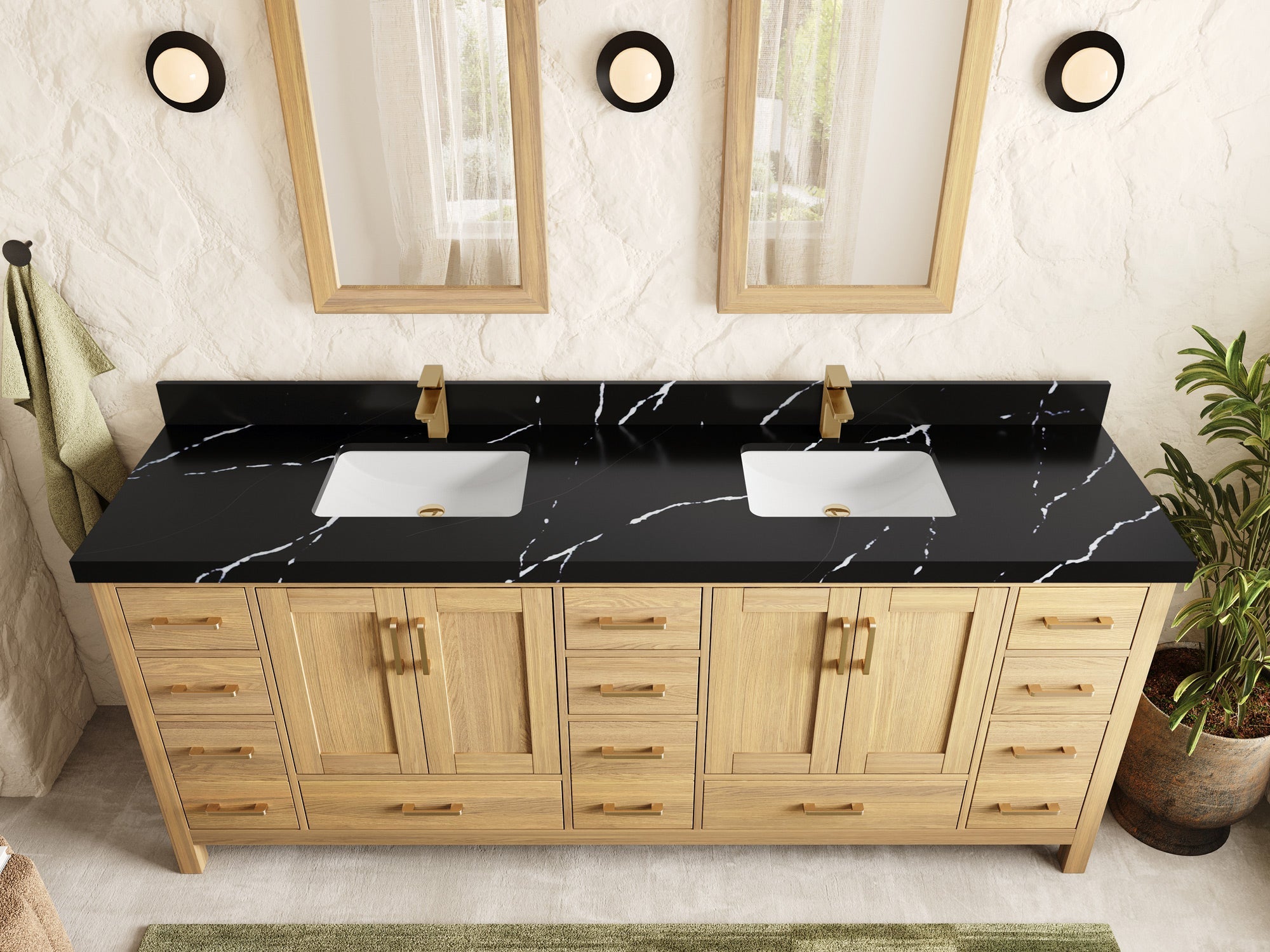 Malibu White Oak 84 in. W x 22 in. D Double Sink Bathroom Vanity - Willow Bath and Vanity