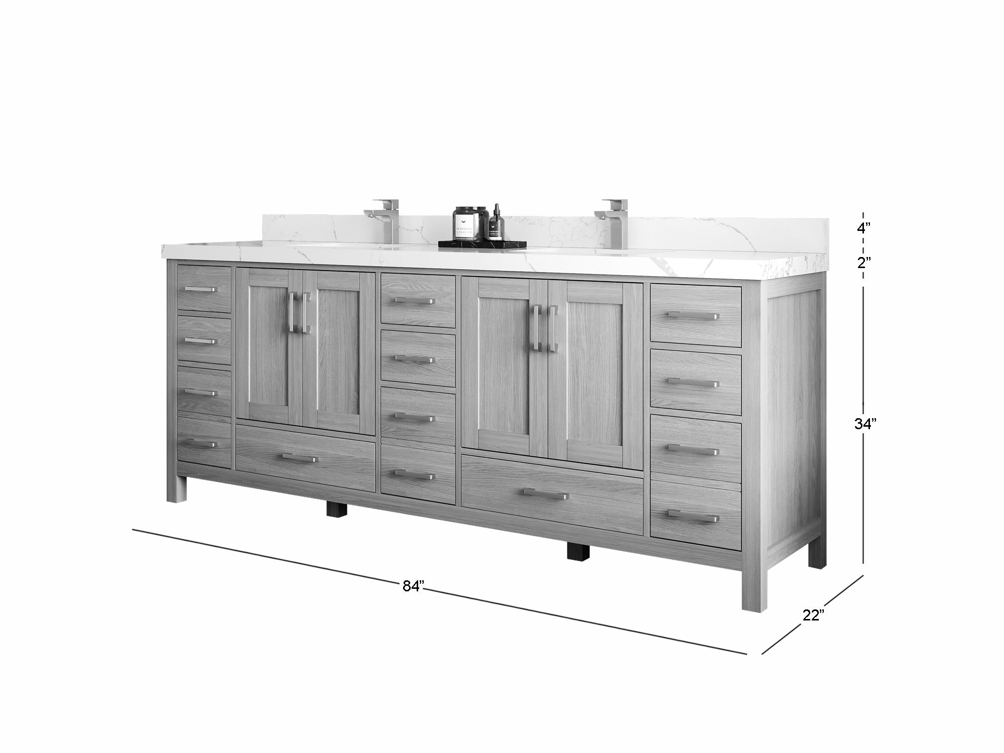 Malibu White Oak 84 in. W x 22 in. D Double Sink Bathroom Vanity - Willow Bath and Vanity