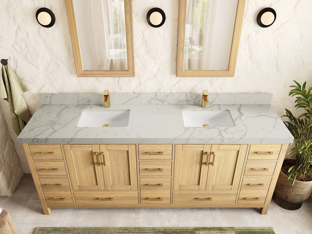 Malibu White Oak 84 in. W x 22 in. D Double Sink Bathroom Vanity - Willow Bath and Vanity