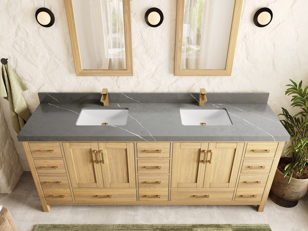 Malibu White Oak 84 in. W x 22 in. D Double Sink Bathroom Vanity - Willow Bath and Vanity
