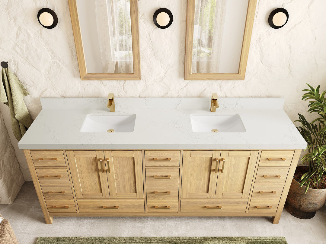 Malibu White Oak 84 in. W x 22 in. D Double Sink Bathroom Vanity - Willow Bath and Vanity