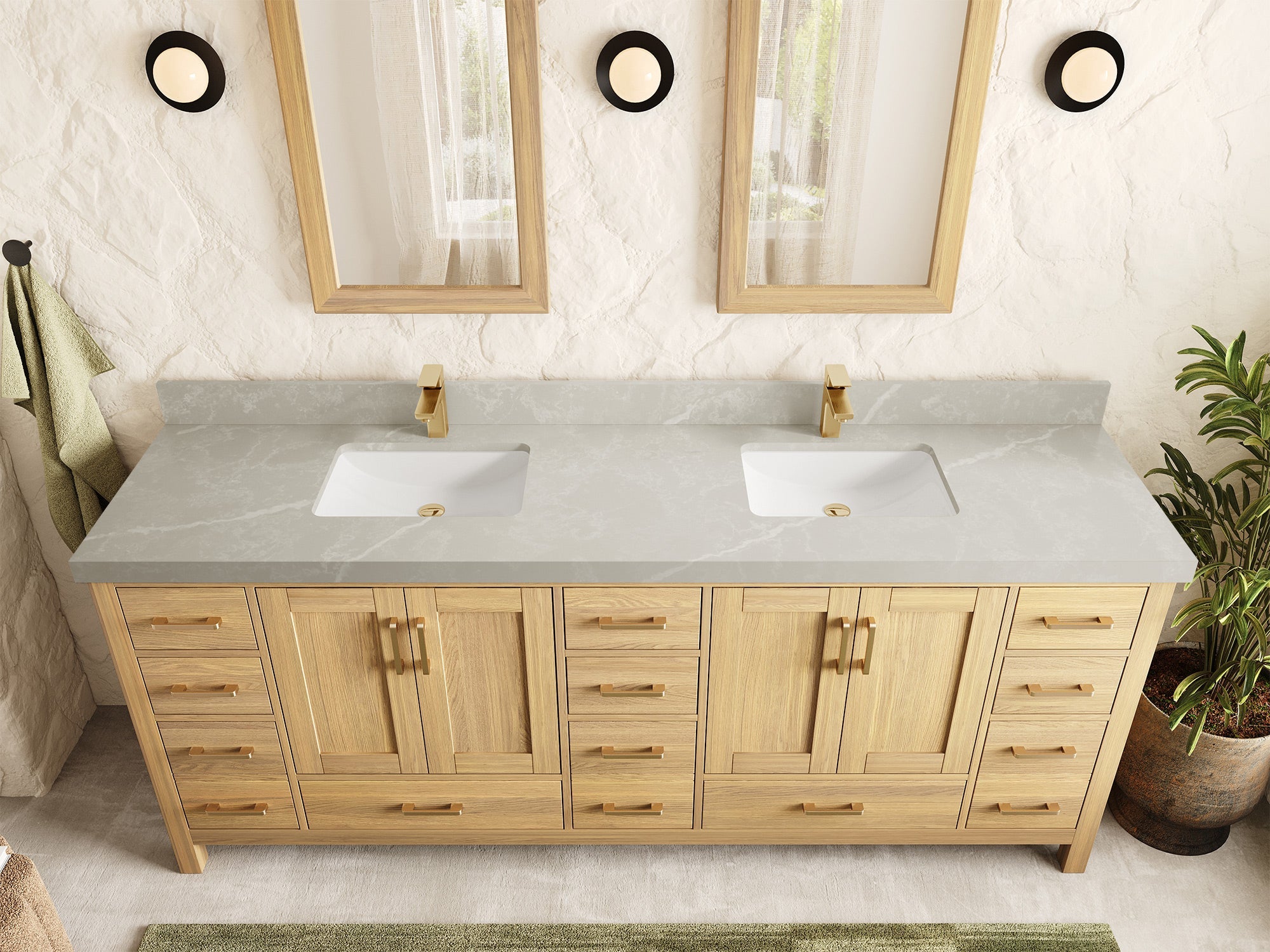 Malibu White Oak 84 in. W x 22 in. D Double Sink Bathroom Vanity - Willow Bath and Vanity