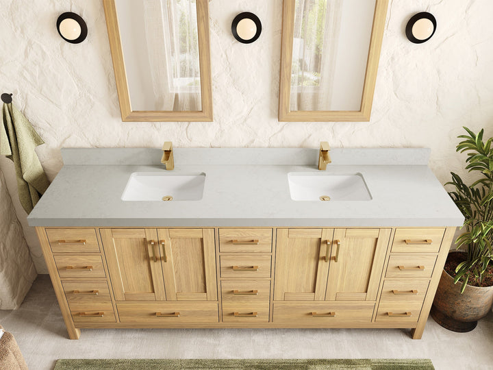 Malibu White Oak 84 in. W x 22 in. D Double Sink Bathroom Vanity - photo 8