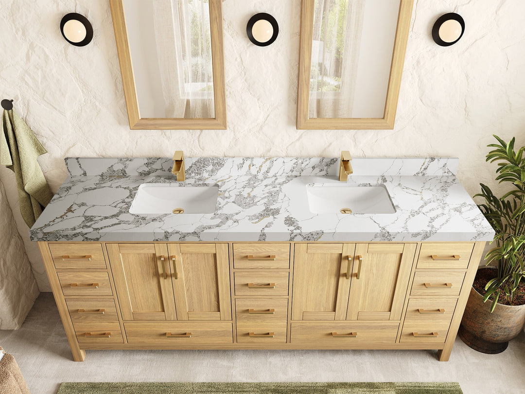 Malibu White Oak 84 in. W x 22 in. D Double Sink Bathroom Vanity - Willow Bath and Vanity