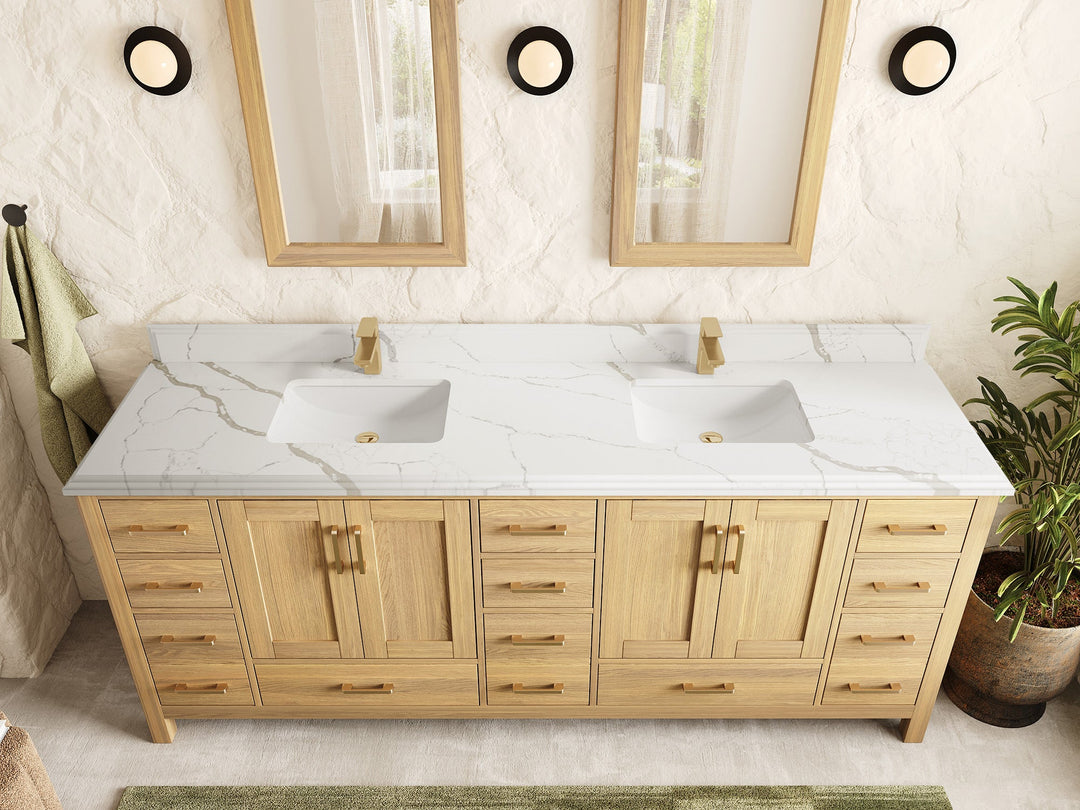 Malibu White Oak 84 in. W x 22 in. D Double Sink Bathroom Vanity - Willow Bath and Vanity