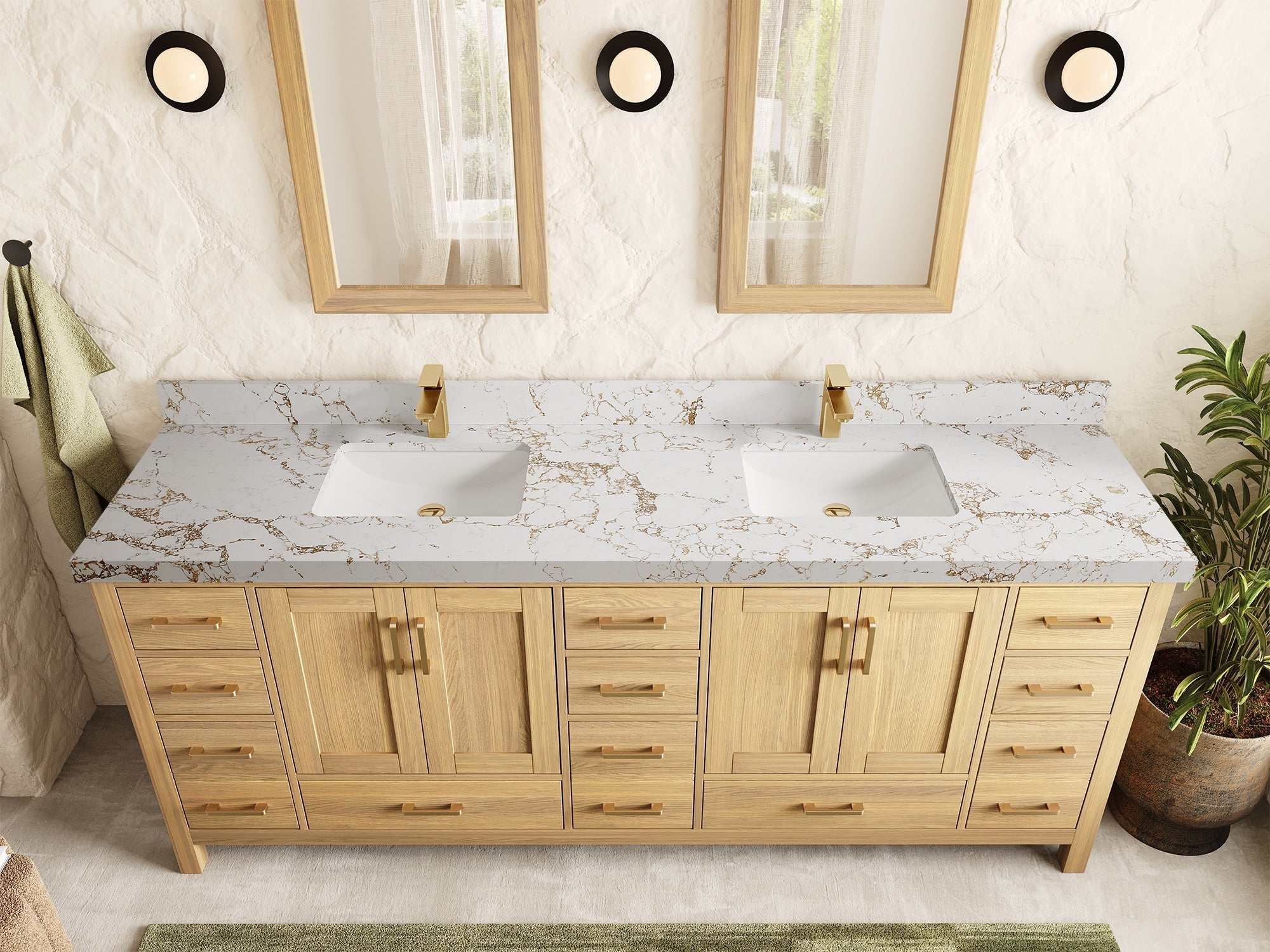 Malibu White Oak 84 in. W x 22 in. D Double Sink Bathroom Vanity - Willow Bath and Vanity