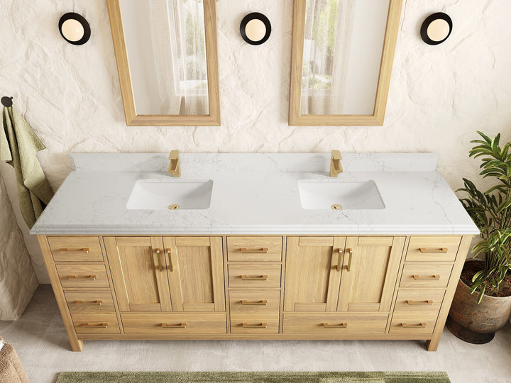Malibu White Oak 84 in. W x 22 in. D Double Sink Bathroom Vanity - photo 16