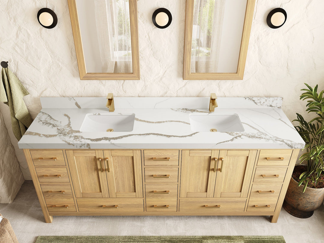 Malibu White Oak 84 in. W x 22 in. D Double Sink Bathroom Vanity - Willow Bath and Vanity