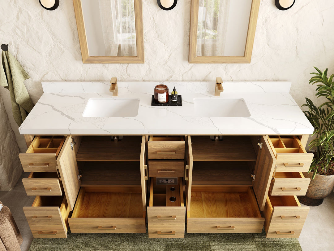 Malibu White Oak 84 in. W x 22 in. D Double Sink Bathroom Vanity - Willow Bath and Vanity