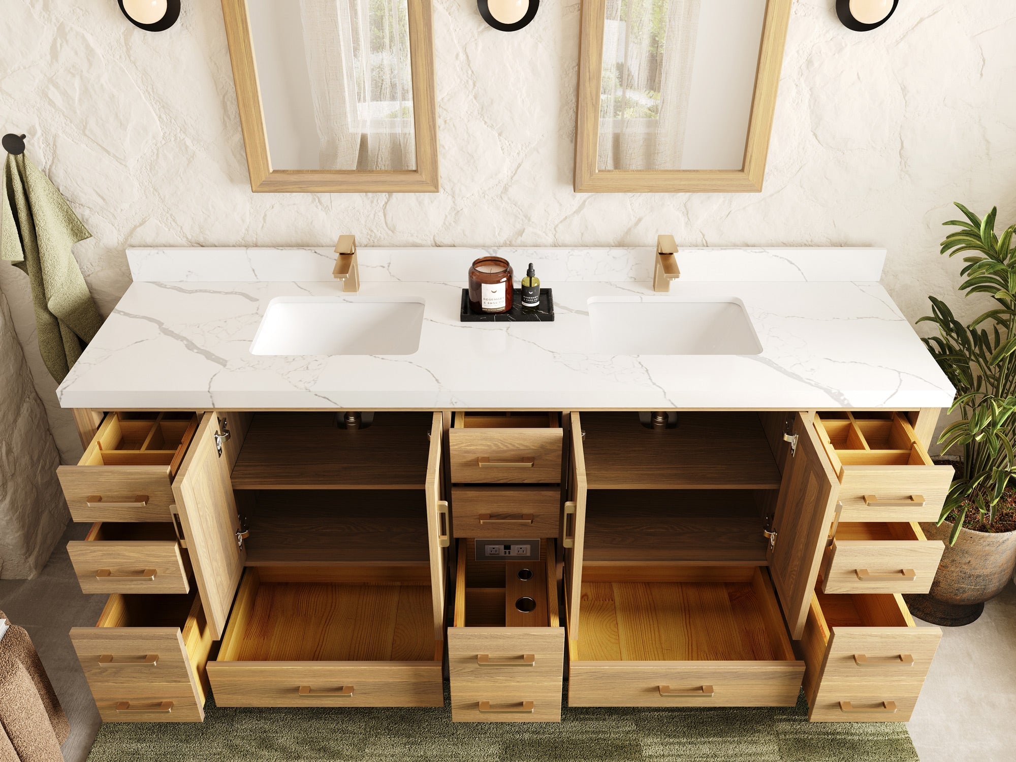 Malibu White Oak 84 in. W x 22 in. D Double Sink Bathroom Vanity - Willow Bath and Vanity