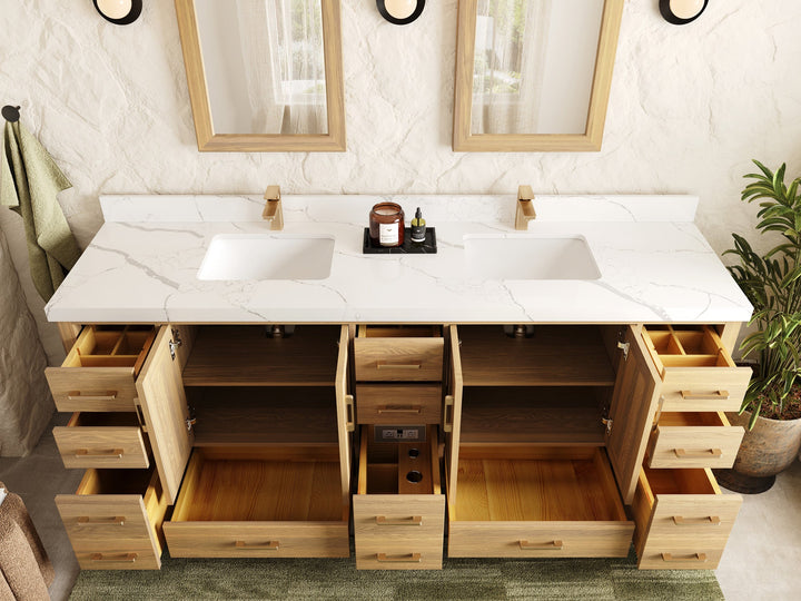 Malibu White Oak 84 in. W x 22 in. D Double Sink Bathroom Vanity - photo 4