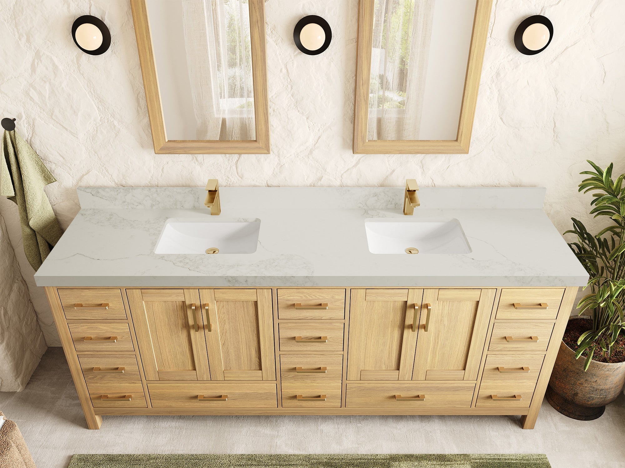 Malibu White Oak 84 in. W x 22 in. D Double Sink Bathroom Vanity - Willow Bath and Vanity