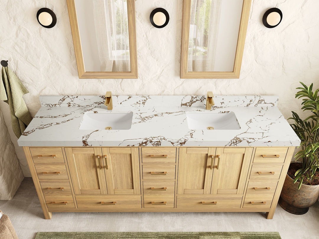 Malibu White Oak 84 in. W x 22 in. D Double Sink Bathroom Vanity - Willow Bath and Vanity