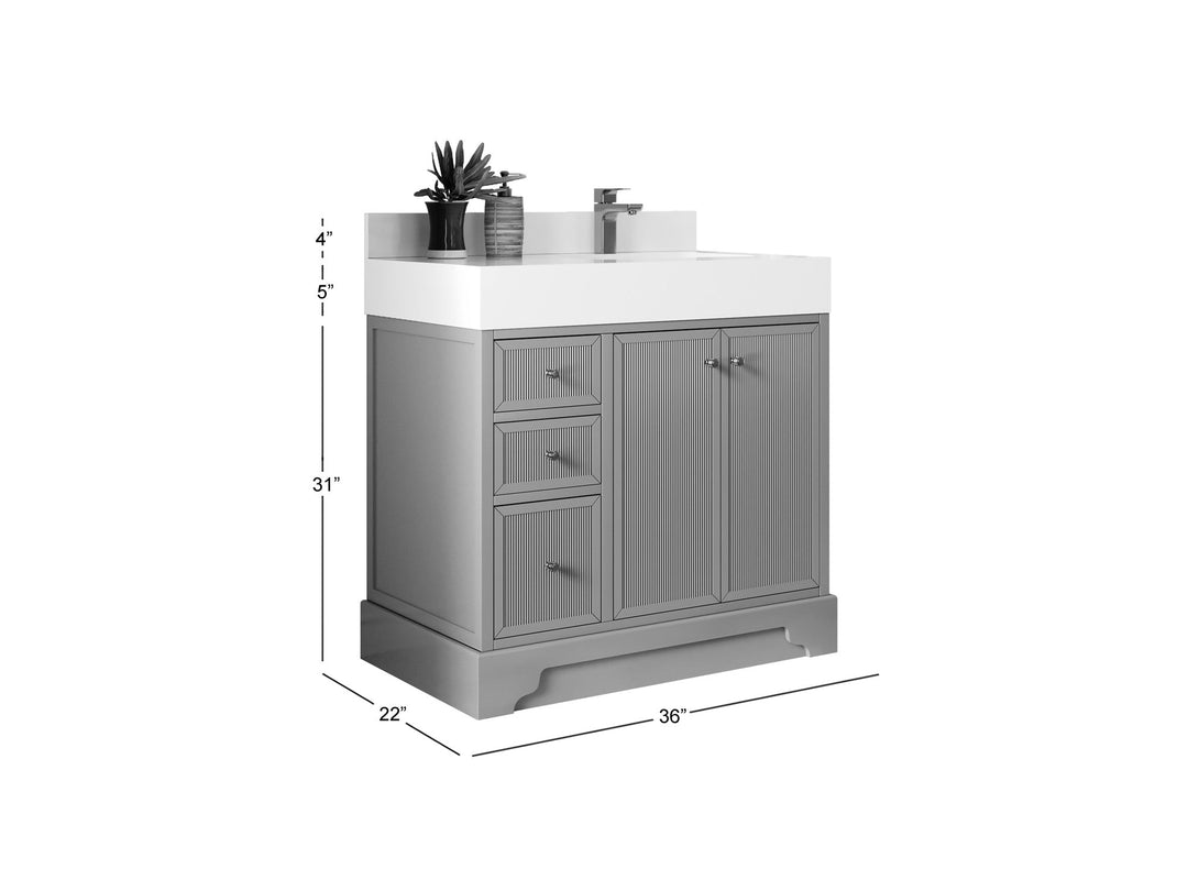 Manhattan 36 in. W x 22 in. D Right Offset Sink Bathroom Vanity - Willow Bath and Vanity