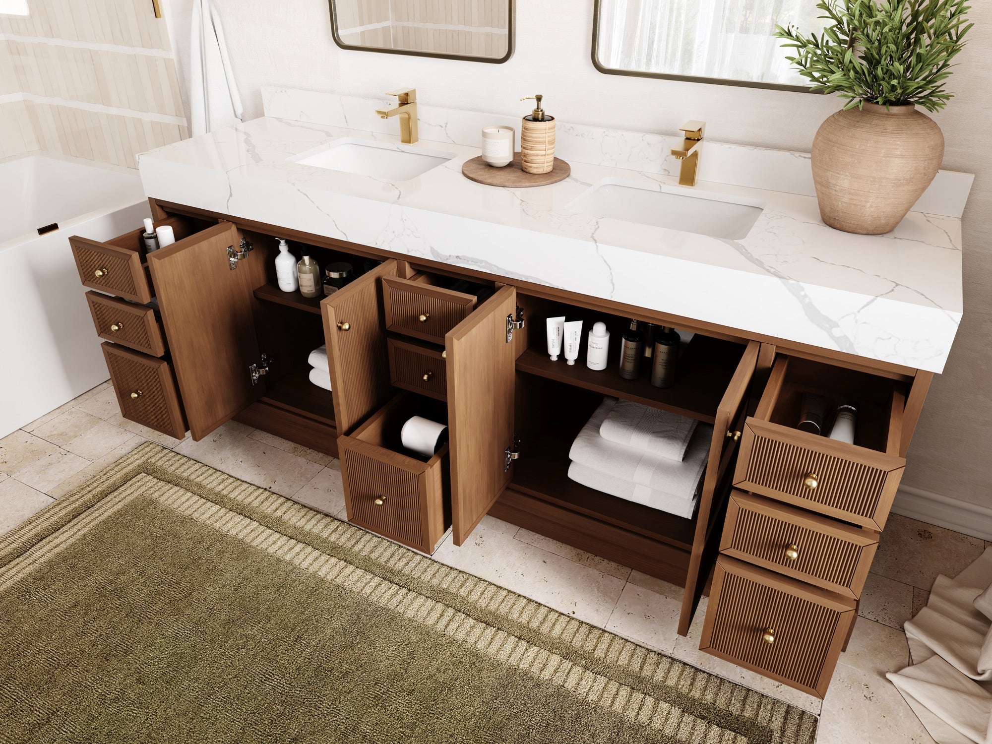 Manhattan Teak 84 in W x 22 in D Free Standing Reeded Double Sink Bathroom Vanity - Willow Bath and Vanity