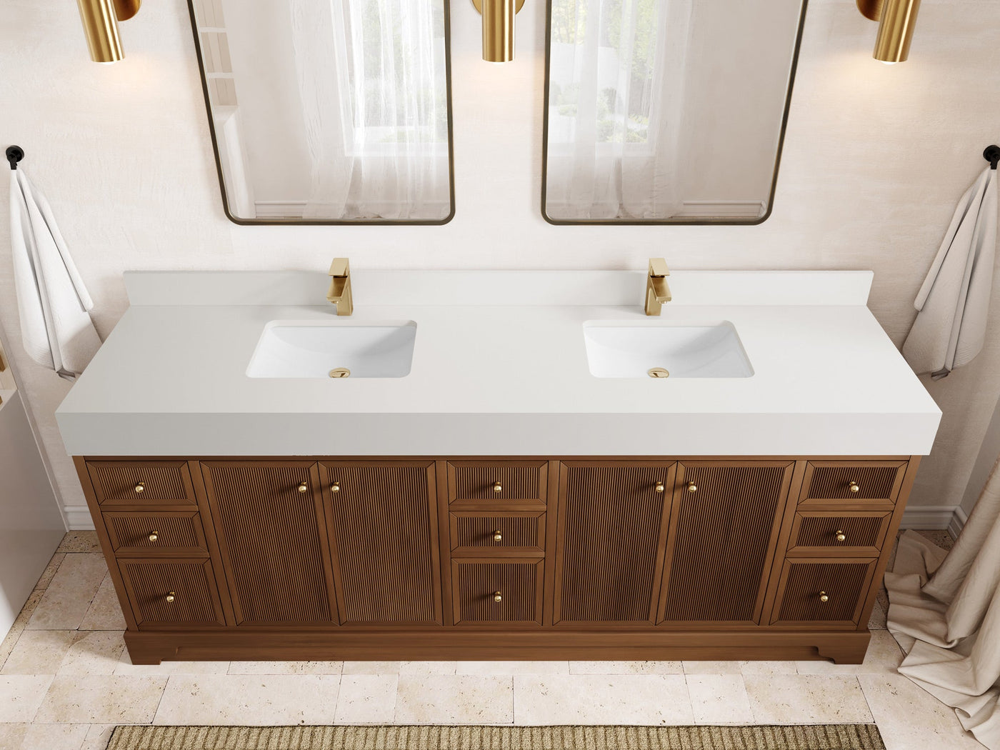 Manhattan Teak Wood 84 in. W x 22 in. D Double Sink Bathroom Vanity