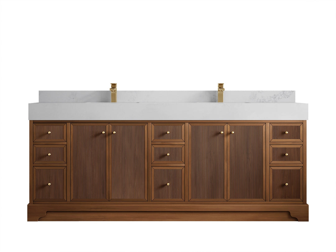 Manhattan Teak 84 in W x 22 in D Free Standing Reeded Double Sink Bathroom Vanity - Willow Bath and Vanity