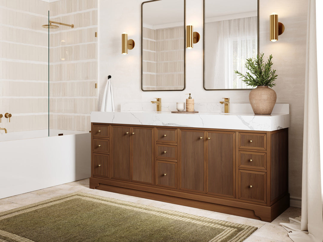 Manhattan Teak 84 in W x 22 in D Free Standing Reeded Double Sink Bathroom Vanity - Willow Bath and Vanity