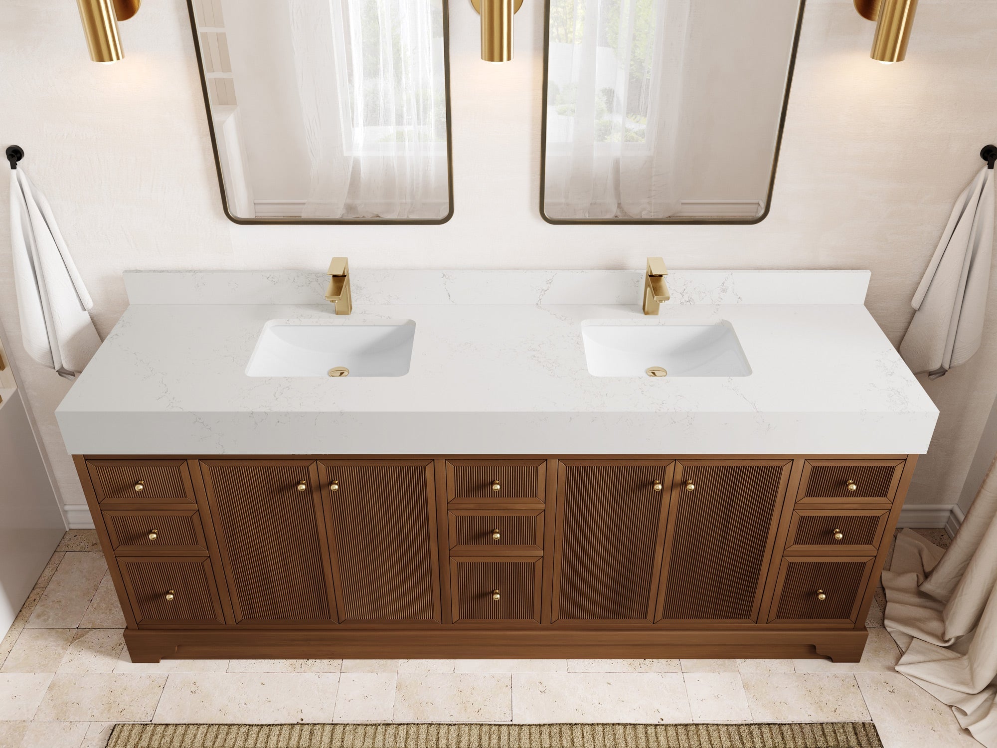 Manhattan Teak 84 in W x 22 in D Free Standing Reeded Double Sink Bathroom Vanity - Willow Bath and Vanity