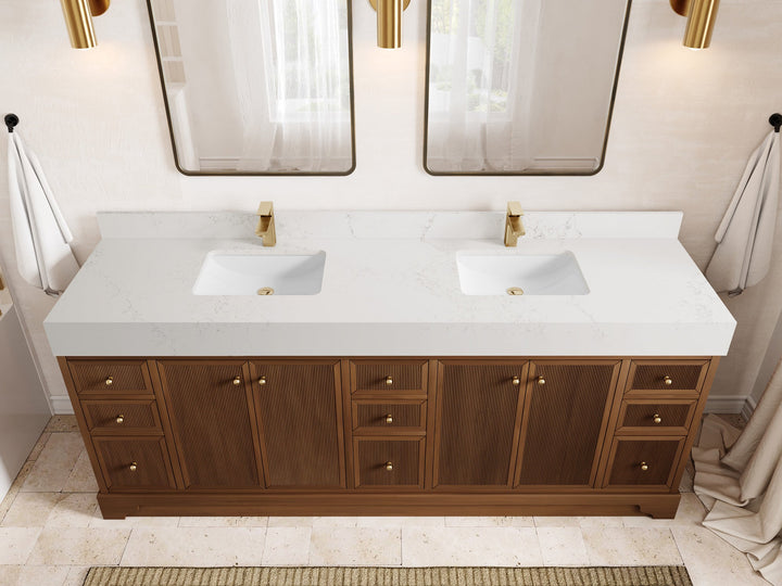 Manhattan Teak 84 in W x 22 in D Free Standing Reeded Double Sink Bathroom Vanity - photo 9