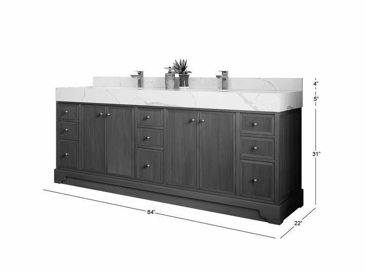 Manhattan Teak 84 in W x 22 in D Free Standing Reeded Double Sink Bathroom Vanity - photo 5