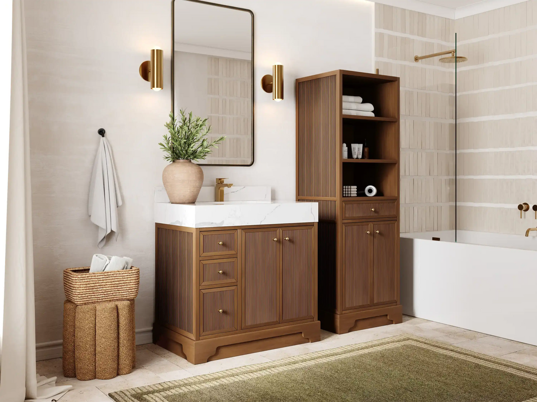 Manhattan Teak Wood 36 in. W x 22 in. D Center Sink Bathroom Vanity - Willow Bath and Vanity