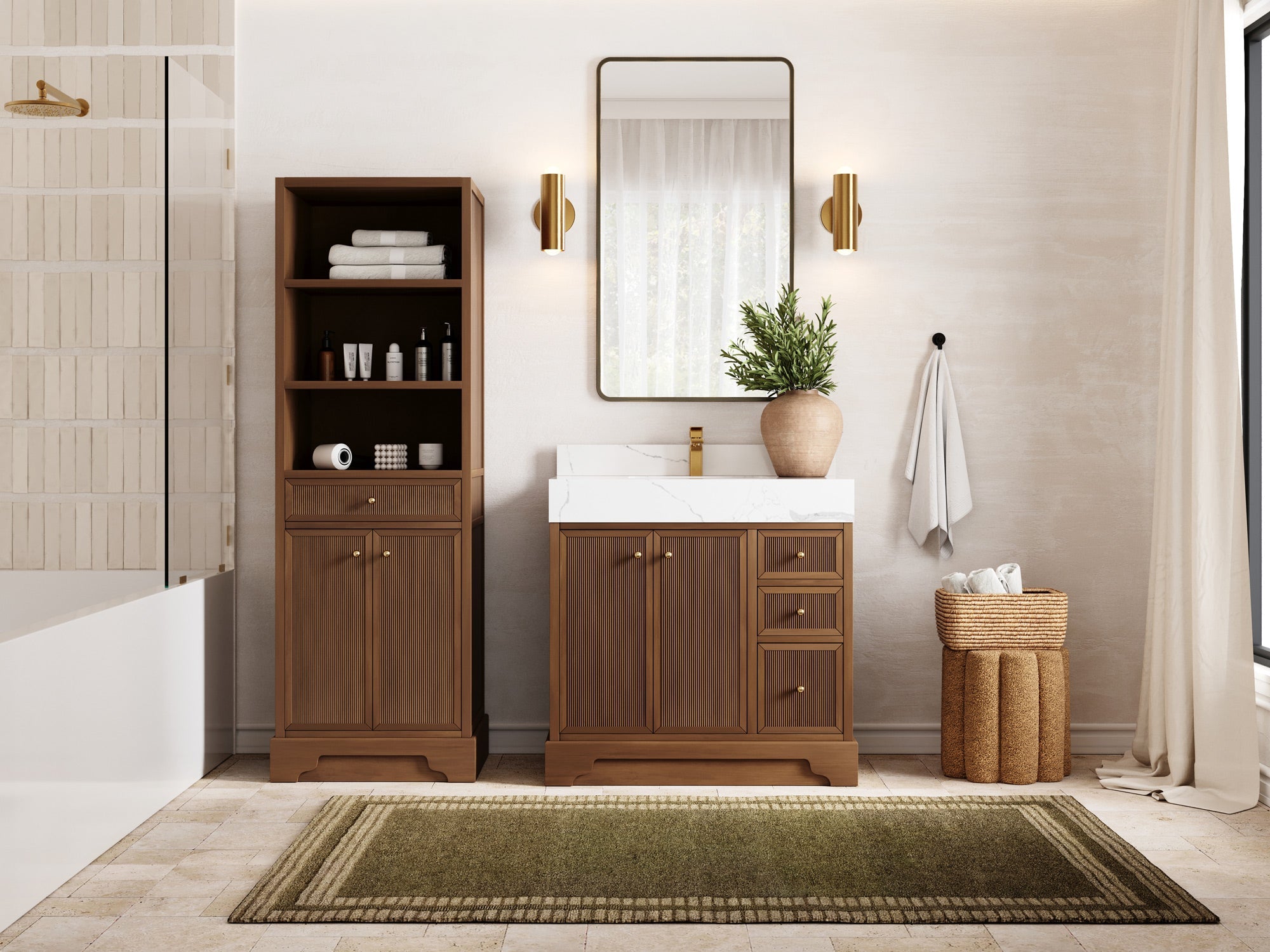 Manhattan Teak Wood 36 in. W x 22 in. D Center Sink Bathroom Vanity - Willow Bath and Vanity