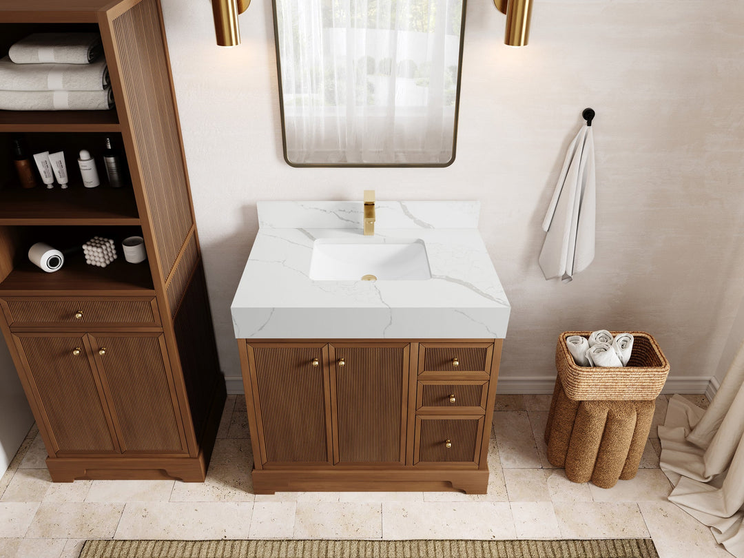 Manhattan Teak Wood 36 in. W x 22 in. D Center Sink Bathroom Vanity - Willow Bath and Vanity