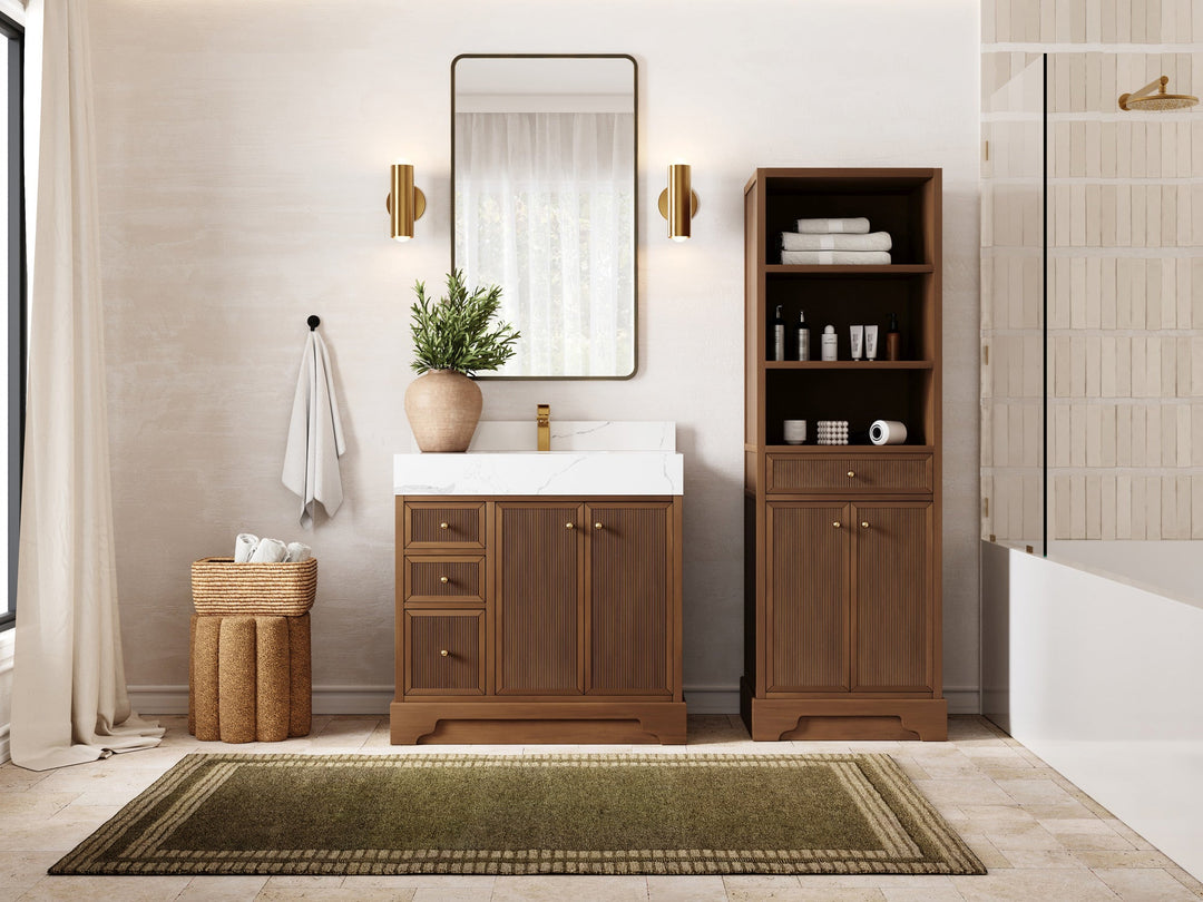 Manhattan Teak Wood 36 in. W x 22 in. D Center Sink Bathroom Vanity - Willow Bath and Vanity
