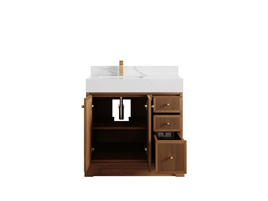 Manhattan Teak Wood 36 in. W x 22 in. D Left Offset Sink Bathroom Vanity - Willow Bath and Vanity