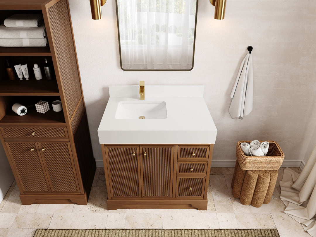 Manhattan Teak Wood 36 in. W x 22 in. D Left Offset Sink Bathroom Vanity - Willow Bath and Vanity