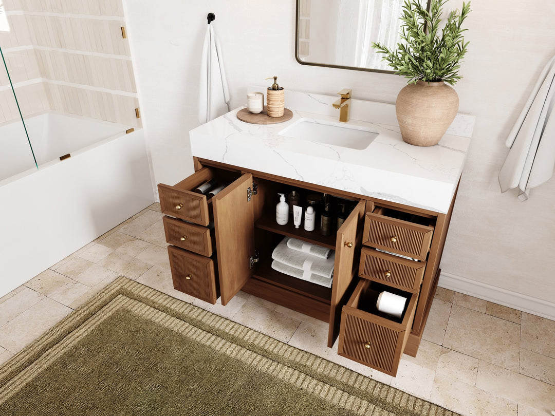 Manhattan Teak Wood 48 in. W x 22 in. D Single Sink Bathroom Vanity - Willow Bath and Vanity