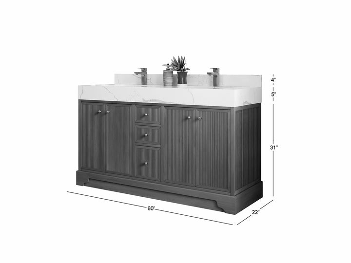 Manhattan Teak Wood 60 in. W x 22 in. D Double Sink Bathroom Vanity - photo 5