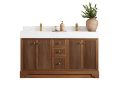 Manhattan Teak Wood 60 in. W x 22 in. D Double Sink Bathroom Vanity - photo 1