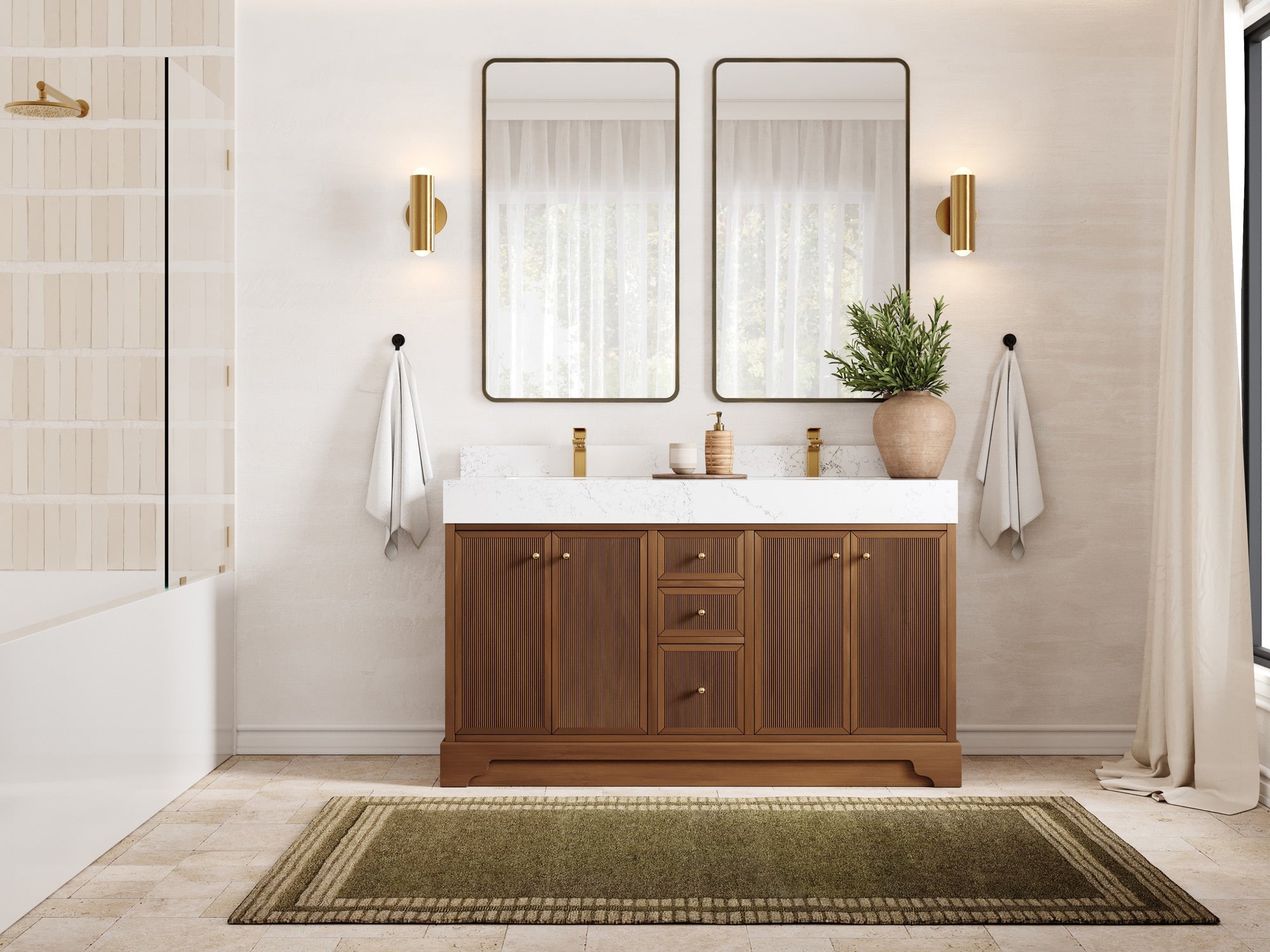 Manhattan Teak Wood 60 in. W x 22 in. D Double Sink Bathroom Vanity - Willow Bath and Vanity