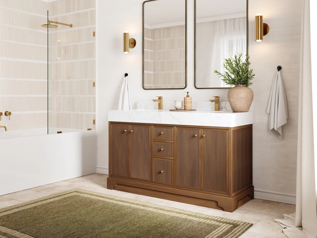 Manhattan Teak Wood 60 in. W x 22 in. D Double Sink Bathroom Vanity - Willow Bath and Vanity