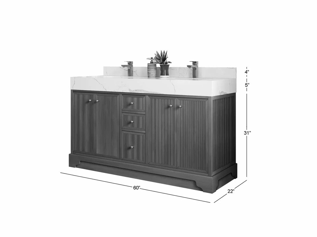 Manhattan Teak Wood 60 in. W x 22 in. D Double Sink Bathroom Vanity - Willow Bath and Vanity