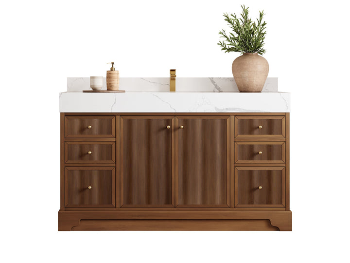 Manhattan Teak Wood 60 in. W x 22 in. D Single Sink Bathroom Vanity - photo 1