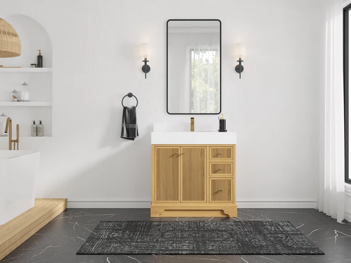 Manhattan White Oak 36 in. W x 22 in. D Center Sink Bathroom Vanity - photo 4